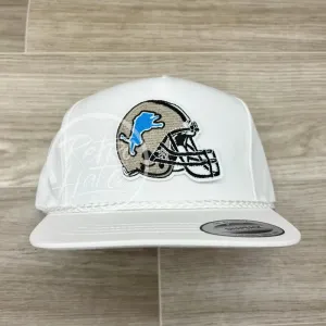 Retro Detroit Lions Helmet Patch on White Classic Rope Hat