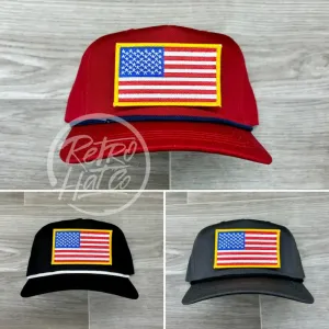 American Flag Patch on Retro Rope Hat