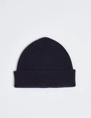 Bhode Aran Short Beanie Hat (Lambswool) - Navy Blue