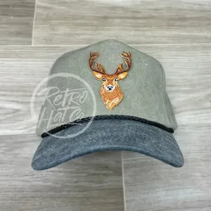 Big Buck / Deer on 2-Tone Stonewashed Retro Rope Hat