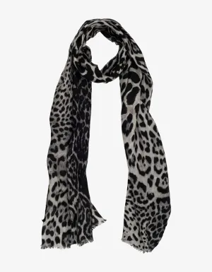 Black Leopard Print Silk Scarf -