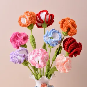 Bulk Handmade Crochet Flowers Artificial Wool Carnation for Gift Anniversary and Mothers Day Wholesale