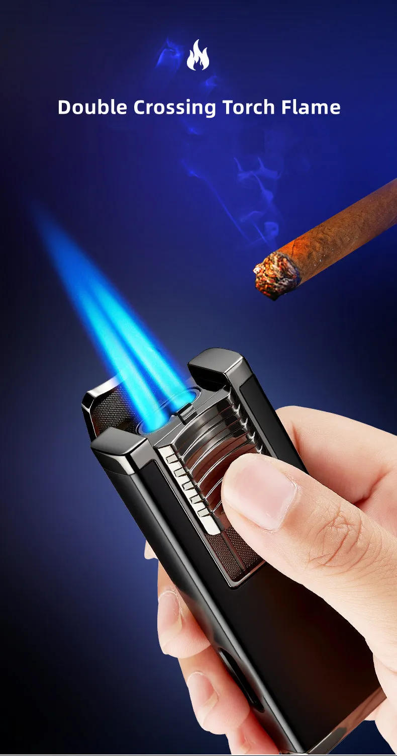 Double Burner Refillable Butane Windproof Double Jet Torch Lighter