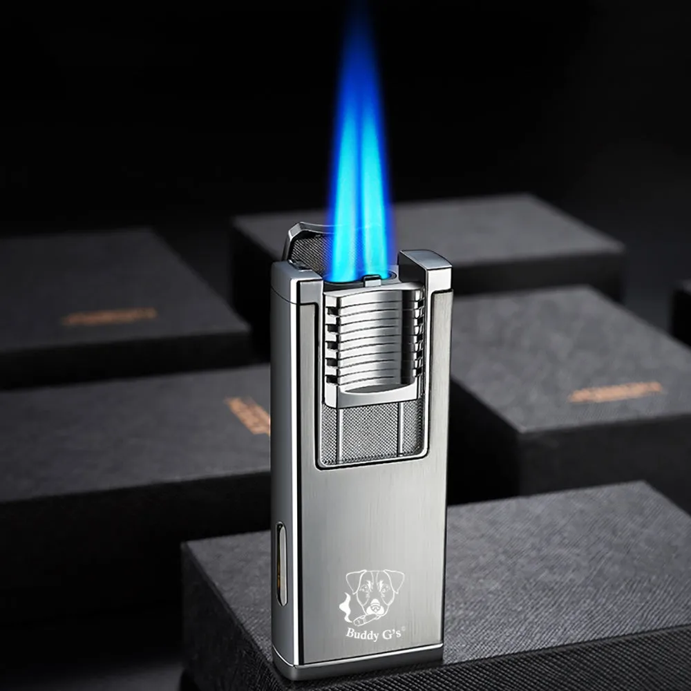 Double Burner Refillable Butane Windproof Double Jet Torch Lighter