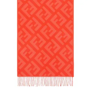 Fendi FF Print Tulip Woven Cashmere Fringe Scarf