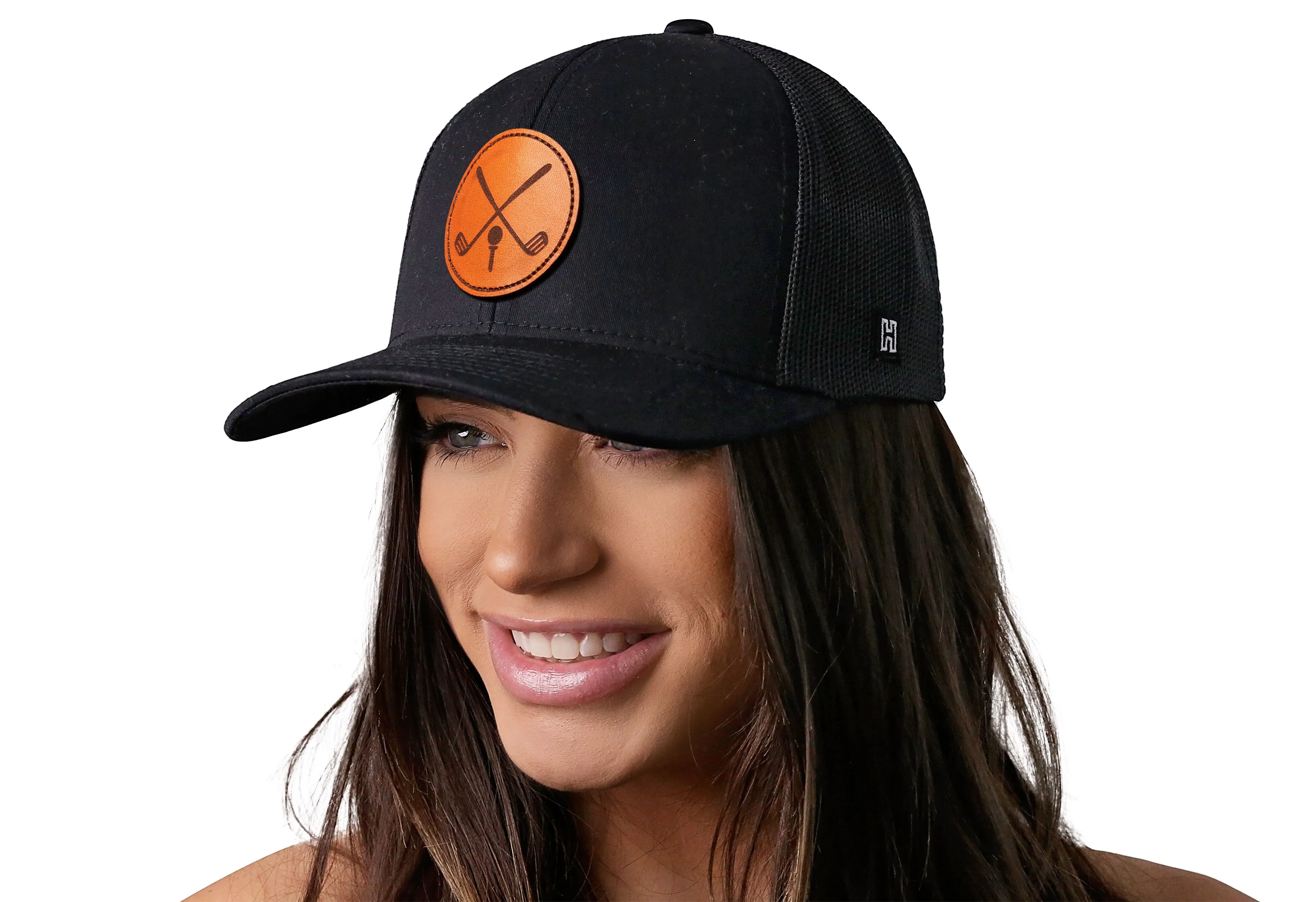 Golf Trucker Hat Leather  |  Black Golf-X Snapback