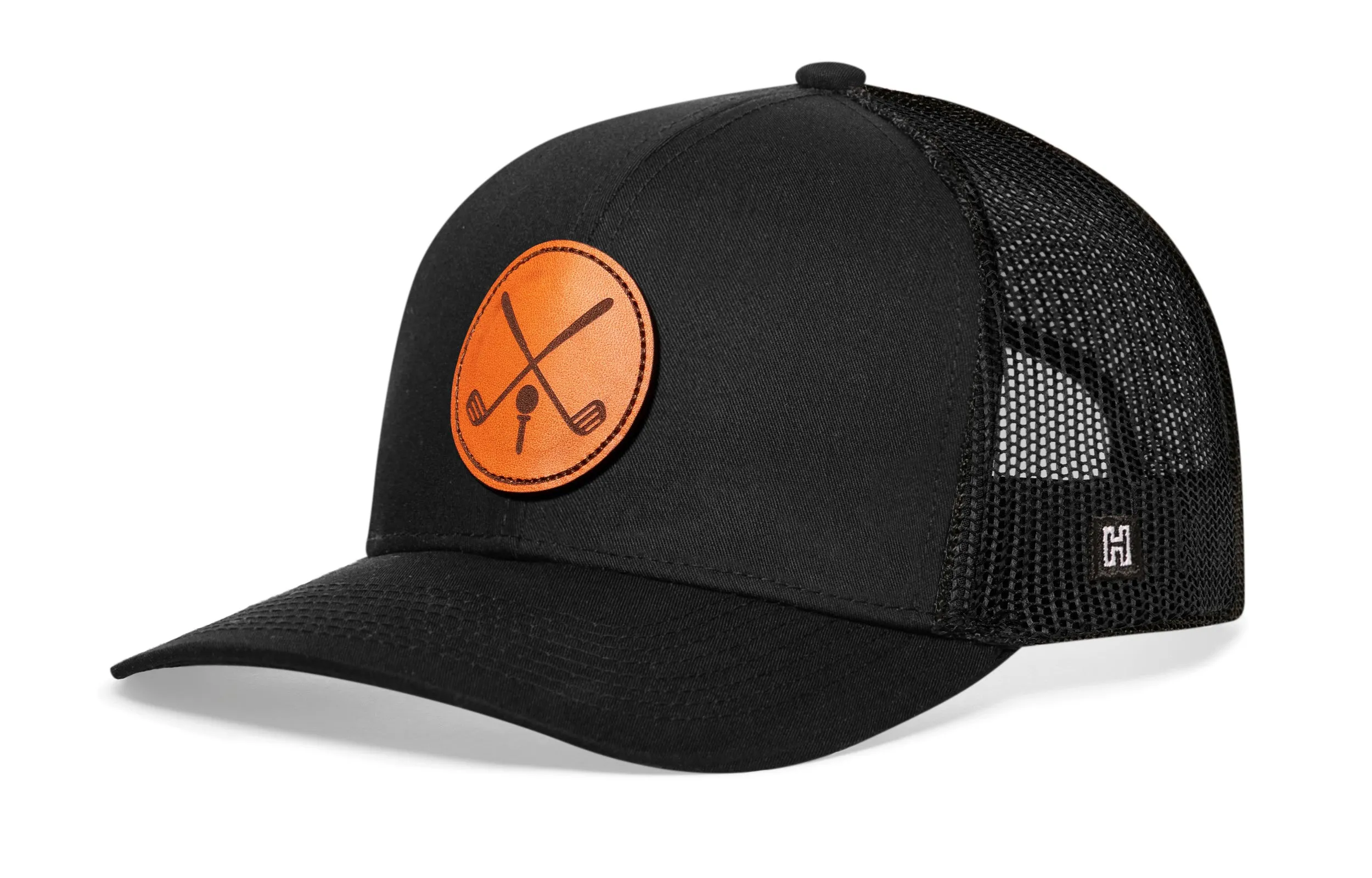 Golf Trucker Hat Leather  |  Black Golf-X Snapback