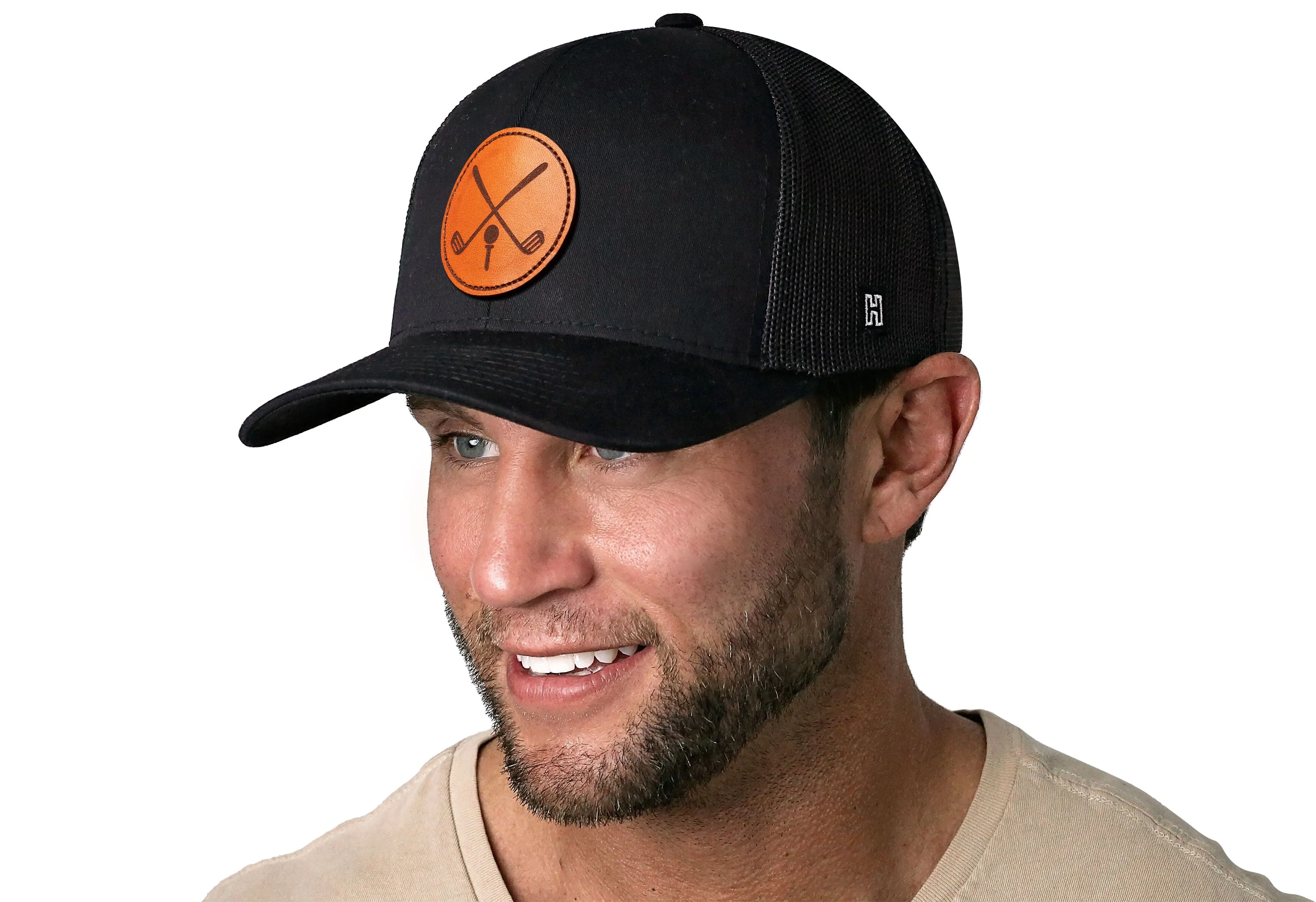 Golf Trucker Hat Leather  |  Black Golf-X Snapback