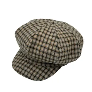 Houndstooth Newsboy Cap - Wool 8 Panel Cabbie Baker Boy Hat Plaid Check Beret LDG1565