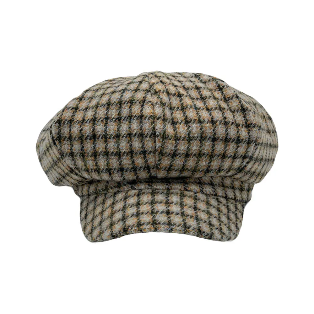 Houndstooth Newsboy Cap - Wool 8 Panel Cabbie Baker Boy Hat Plaid Check Beret LDG1565