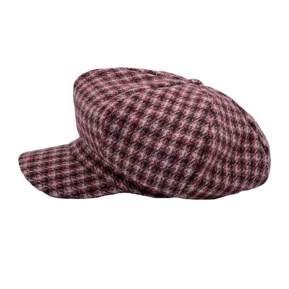 Houndstooth Newsboy Cap - Wool 8 Panel Cabbie Baker Boy Hat Plaid Check Beret LDG1565