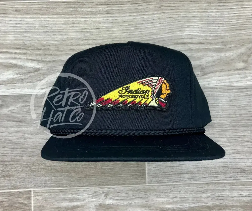 Indian Motorcycle Chief Headdress (Yellow) Patch on Black Classic Rope Hat