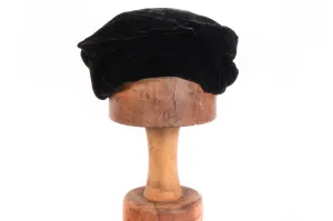 Kendal Milne Black Vintage Beret Velvet 56cm size 7 S/M