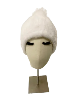 KNITTED MINK BEANIE WHITE