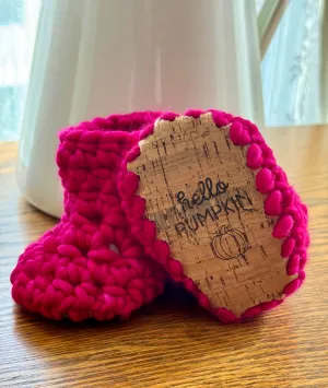 Luxury newborn crochet merino booties fall baby shower gift new mom cute hello pumpkin hot pink