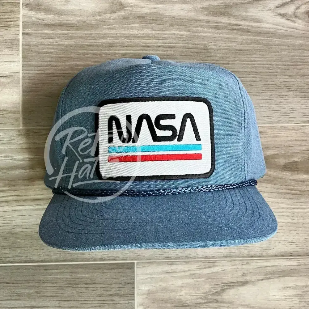 NASA (Underline) Patch on Sky Stonewashed Rope Hat