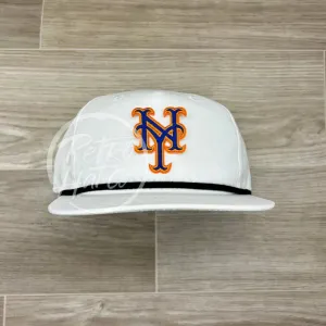 New York Mets NY Patch on White Retro Hat w/Black Rope