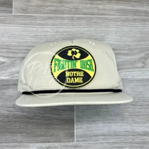 Notre Dame Fighting Irish (clover) on Beige Retro Hat w/Black Rope