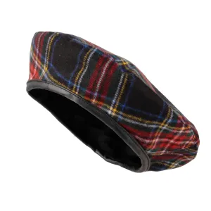 Polyester Beret Hat Tartan Check Leather Sweatband KR3781