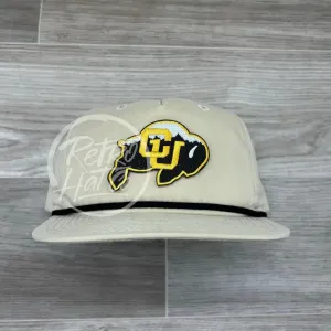 Retro Colorado Buffaloes CU patch on Beige Retro Hat w/Black Rope