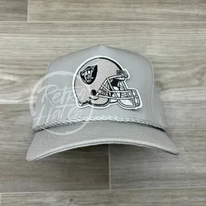 Retro Las Vegas Raiders Helmet Patch on Tall Gray Retro Rope Hat