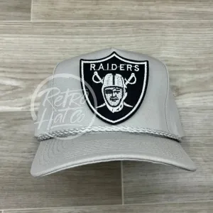 Retro Las Vegas Raiders Shield Patch on Tall Gray Retro Rope Hat