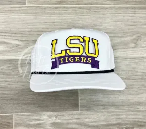 Retro LSU Tigers Banner on White Retro Hat w/Black Rope