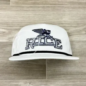 Retro Rice University Arch on White Retro Hat w/Black Rope