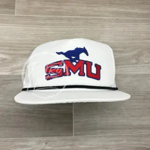 Retro SMU Arch on White Retro Hat w/Black Rope