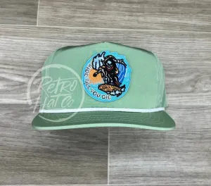 Ride Til You Die Surfing Skeleton on Green Poly Retro Rope Hat