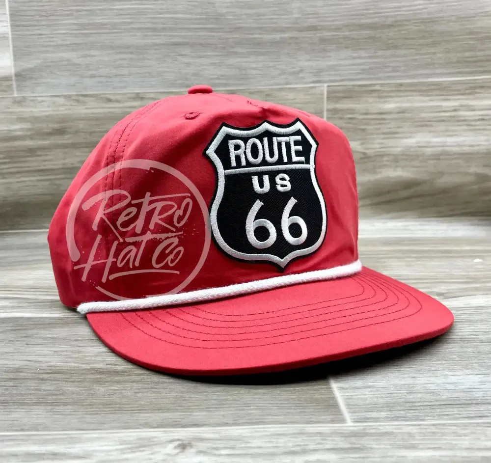 Route 66 Patch on Red Poly Rope Hat