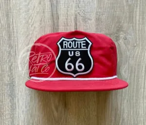 Route 66 Patch on Red Poly Rope Hat