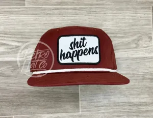 Shit Happens Patch on Maroon Retro Rope Hat w/White Rope