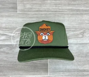 Smokey the Bear on Olive Retro Rope Hat w/Black Rope