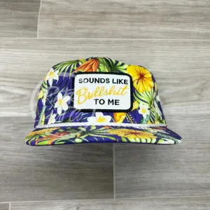 Sounds Like Bullshit to Me Patch on Purple Hawaiian Retro Rope Hat w/Leather Strap Back