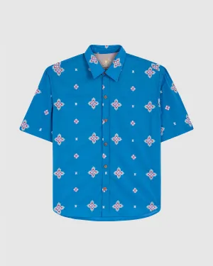 SOUS X HOC "BETWEEN TWO TROPICS" EMBROIDERED SHIRT IN BLUE