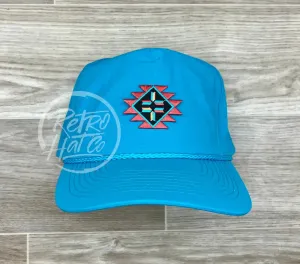 Southwestern / Aztec / Tribal Patch on Turquoise Nylon Rope Hat