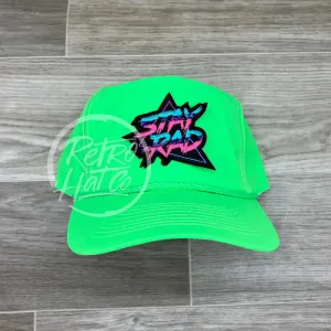 Stay Rad on Neon Lime Nylon Retro Rope Hat