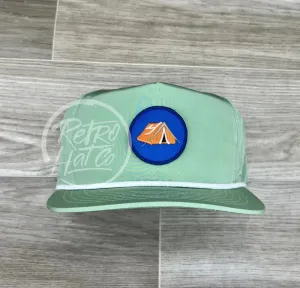 Tent / Camp Scout Badge on Green Poly Retro Rope Hat