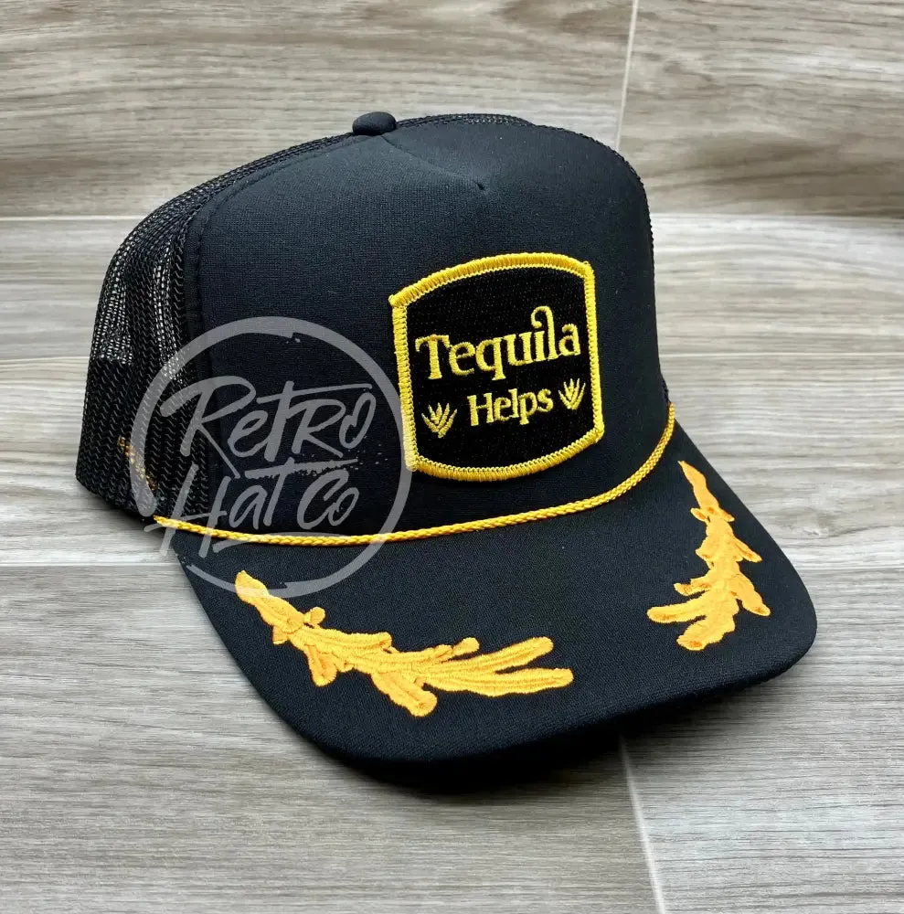 Tequila Helps Patch on Black Meshback Trucker w/Scrambled Eggs