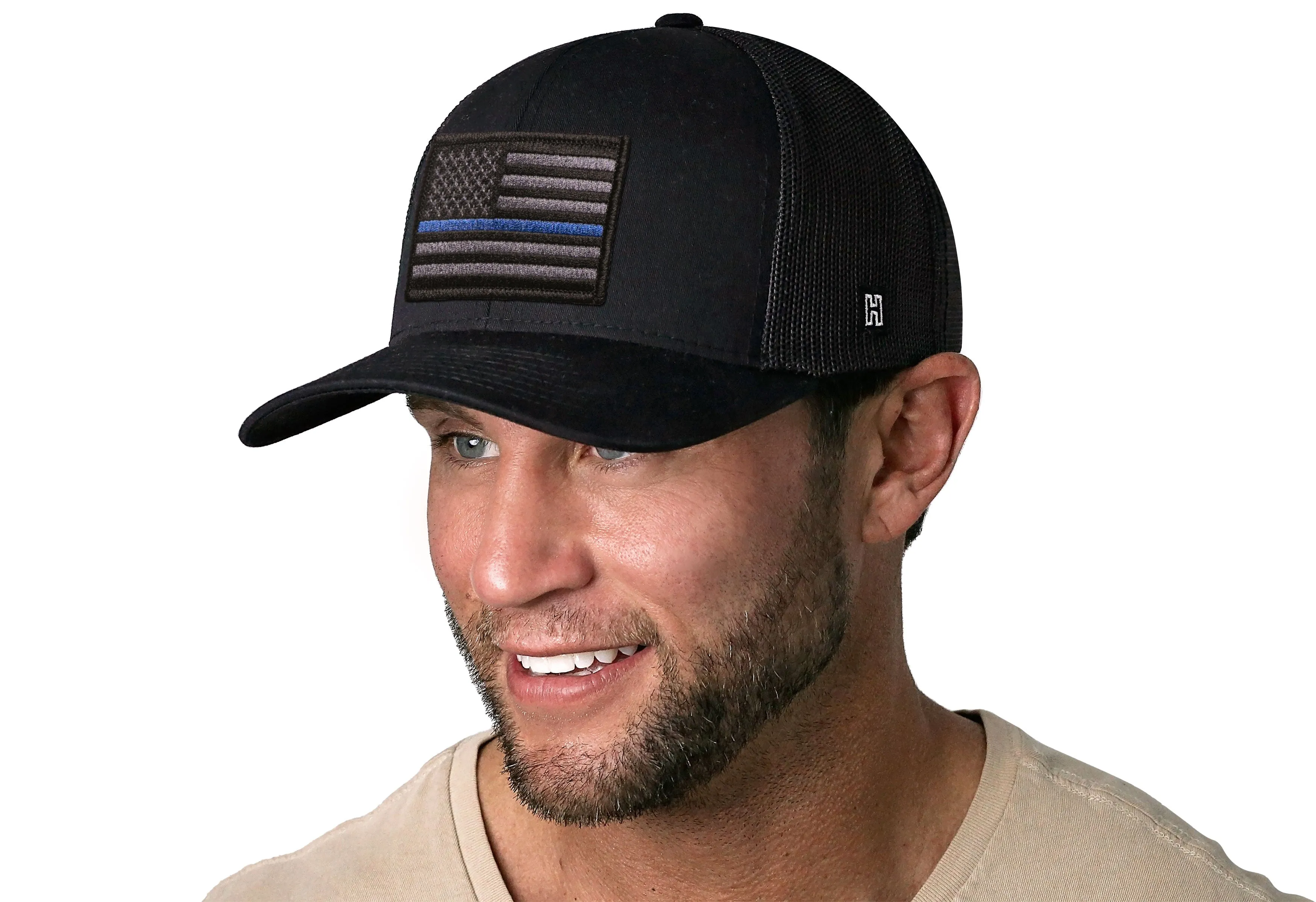 Thin Blue Line Trucker Hat  |  Black Police Tactical Snapback