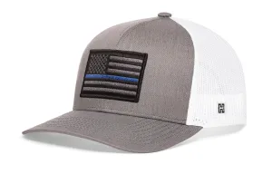 Thin Blue Line Trucker Hat  |  Gray White Police Tactical Snapback