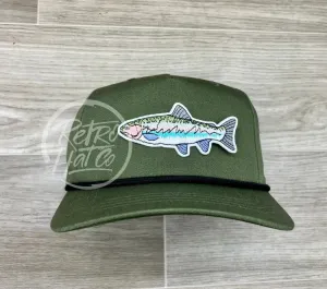 Trout on Olive Retro Hat w/Black Rope