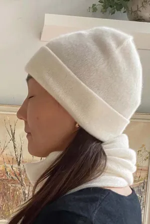 White cashmere beanie hat for Women